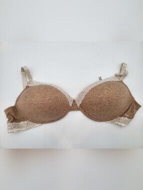 Victoria's Secret Brown and Cream Lace-Trim T-Shirt Bra